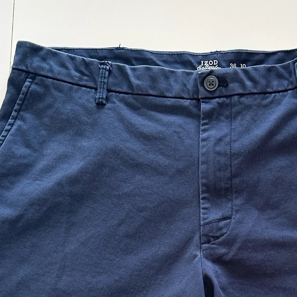 IZOD Saltwater Flat Front 9" Cotton Stretch Navy Blue Golf Shorts 36 waist - Picture 8 of 8